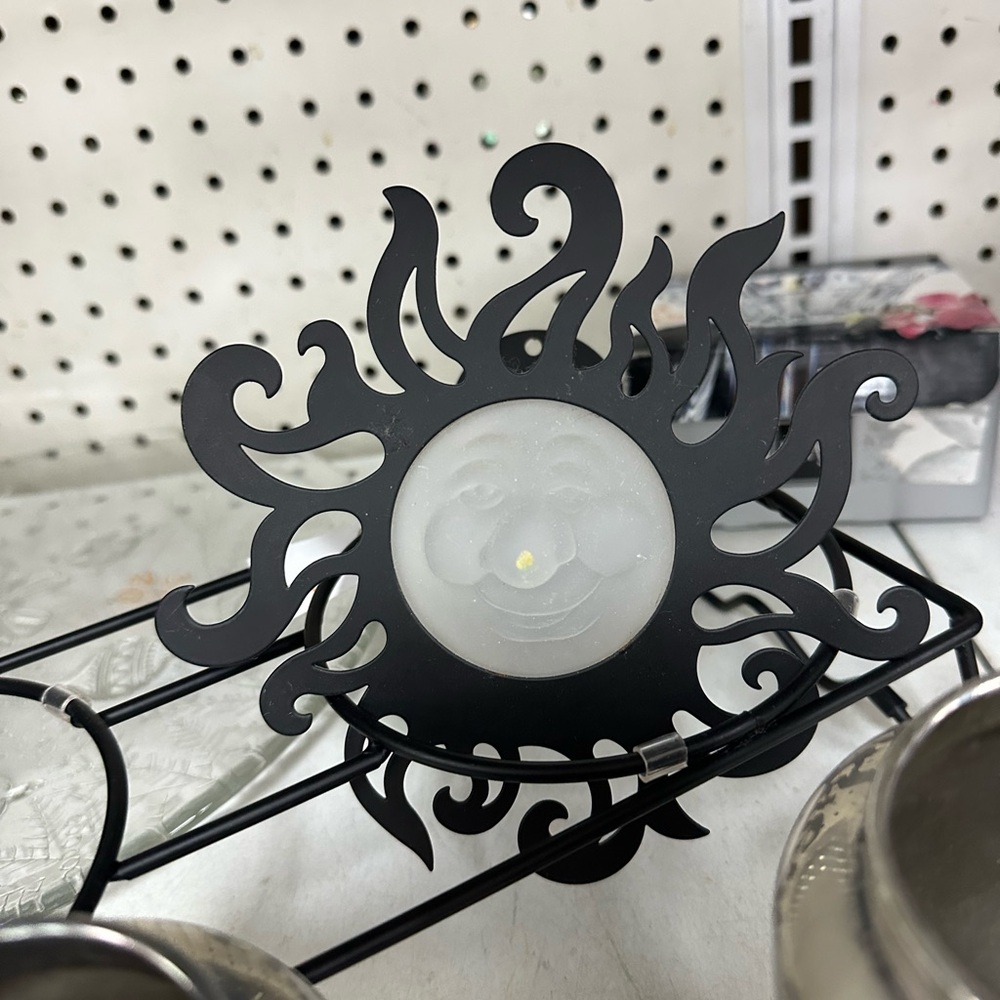 Black Sunburst Metal Candle Holder